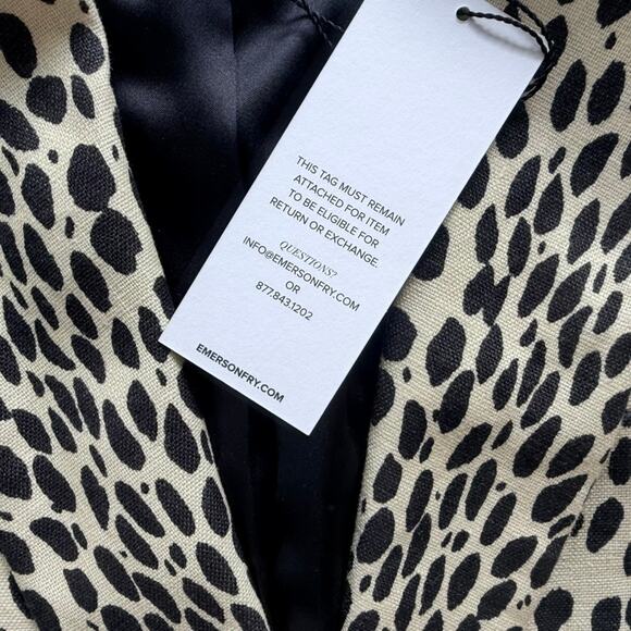 Emerson Fry Wing Tip Linen Jacket Leopard Size 4 NEW Cream Black - Picture 8 of 12